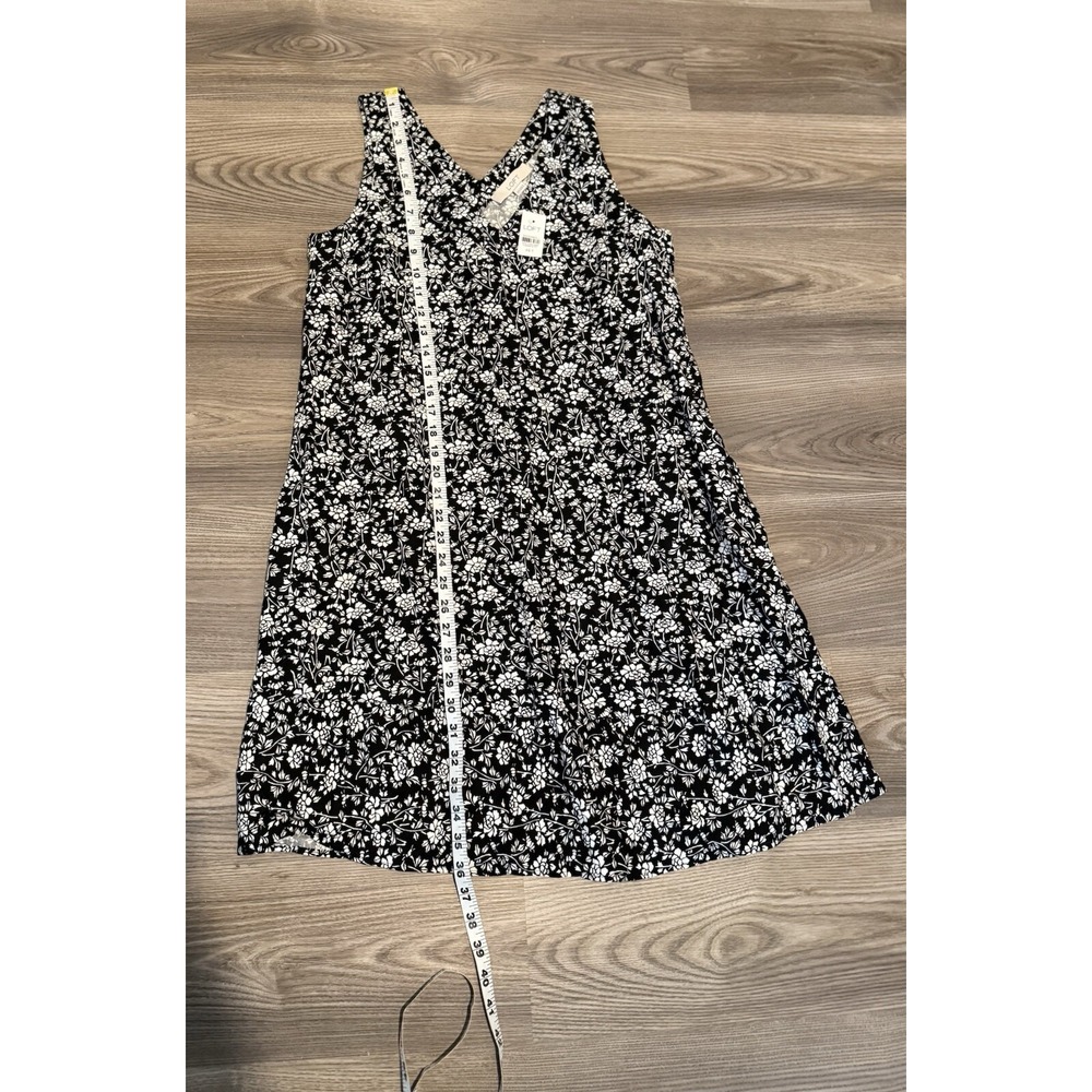 Loft Black Floral Double V Flounce Dress NWT Women's size XS Tall Linen Blend - Picture 4 of 12